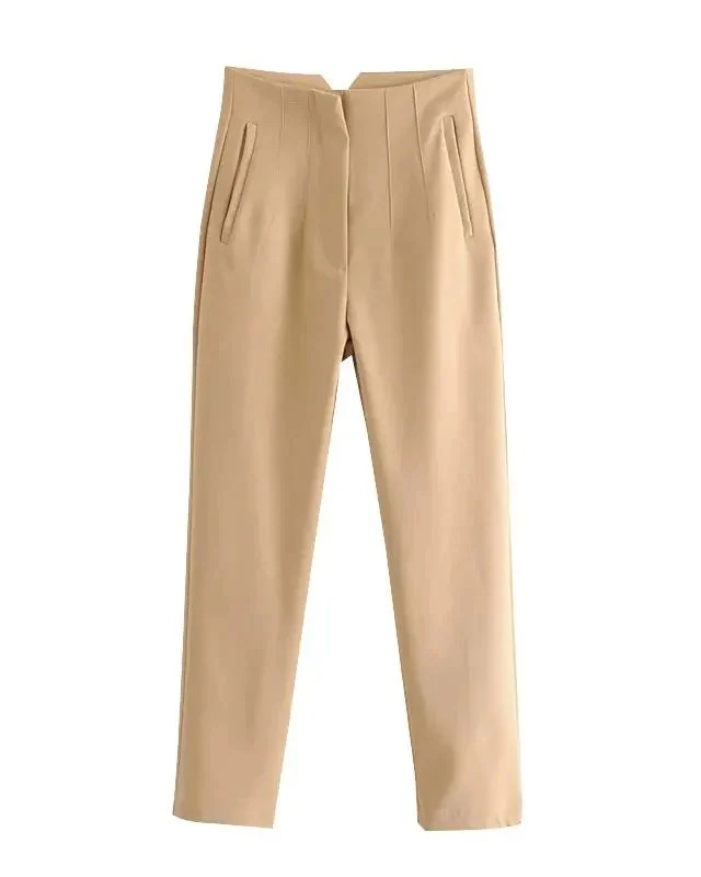 Tan High-Waist Tapered Trouser - Image 4