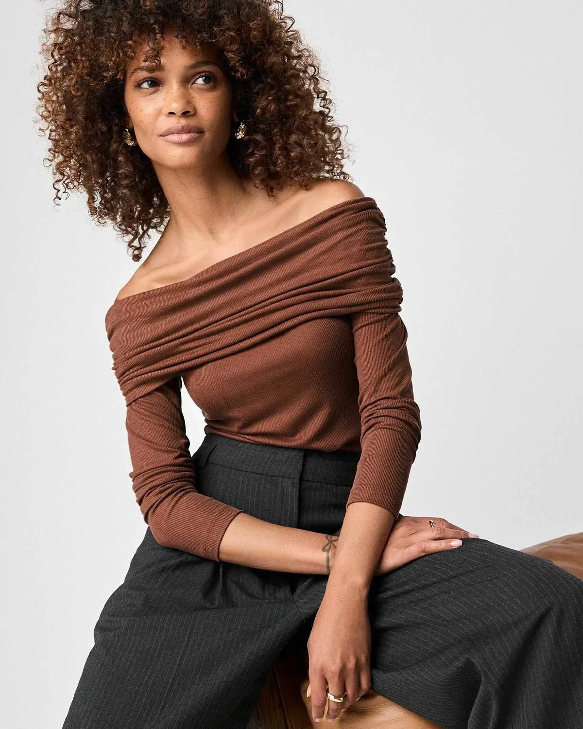 Off Shoulder Bardot Top With Long Sleeves