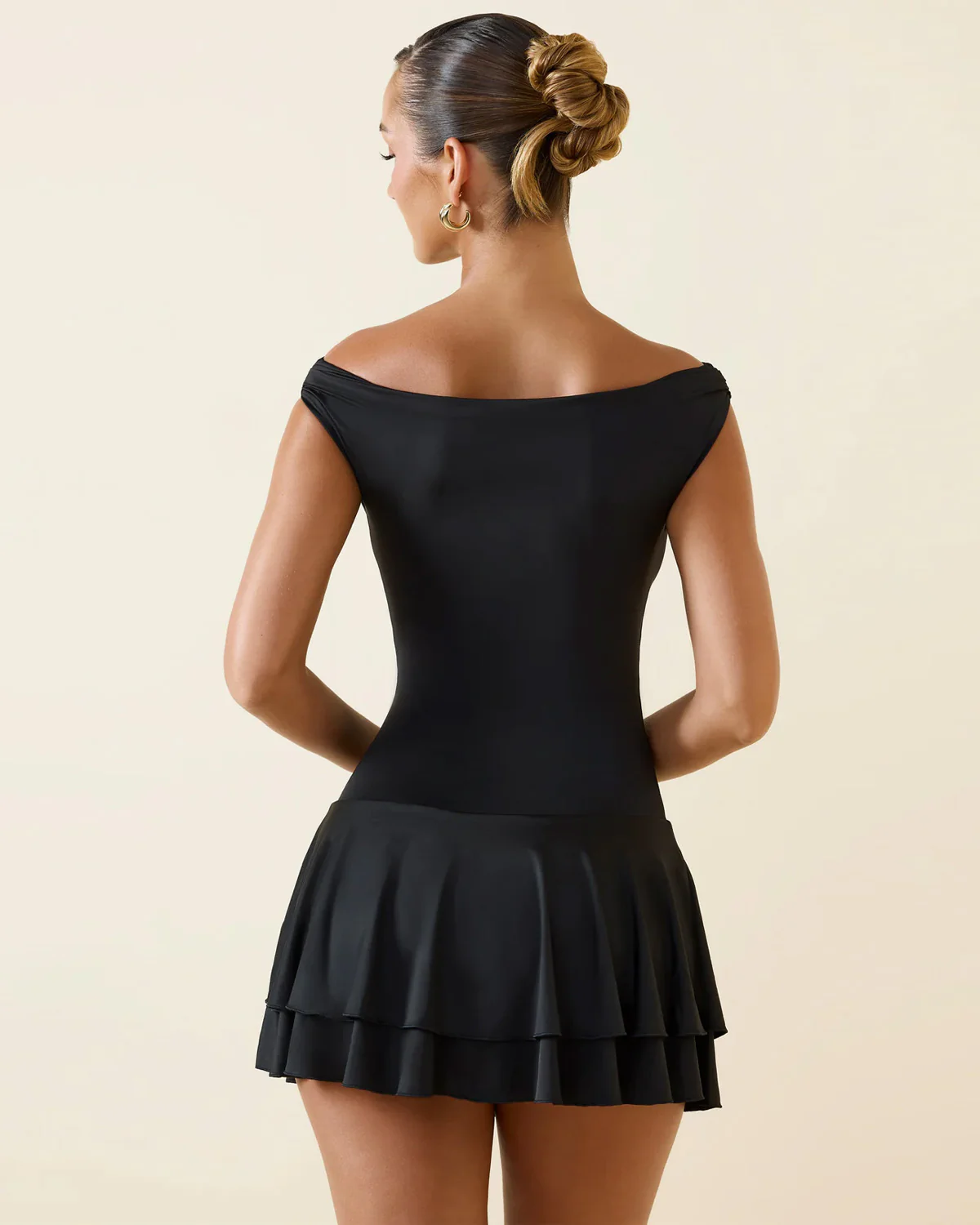Off Shoulder Tiered Hem Fitted Dress - Image 3