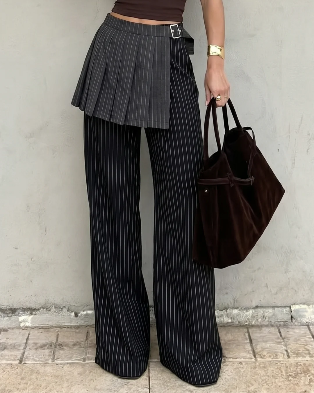 Pinstripe Wide Leg Trousers Skirt Pants