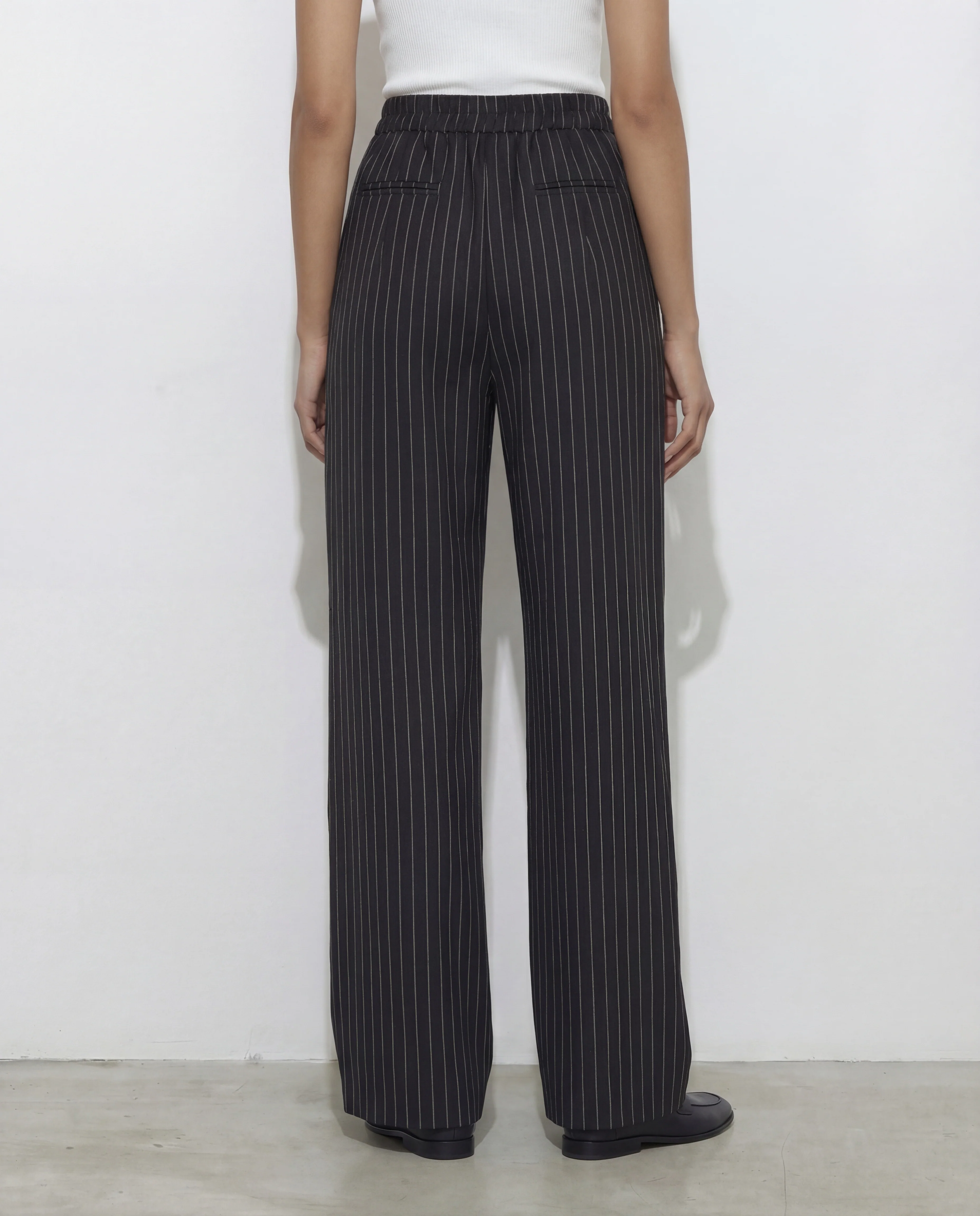 Pinstriped Belt Detail Wide Leg Pants - Image 3