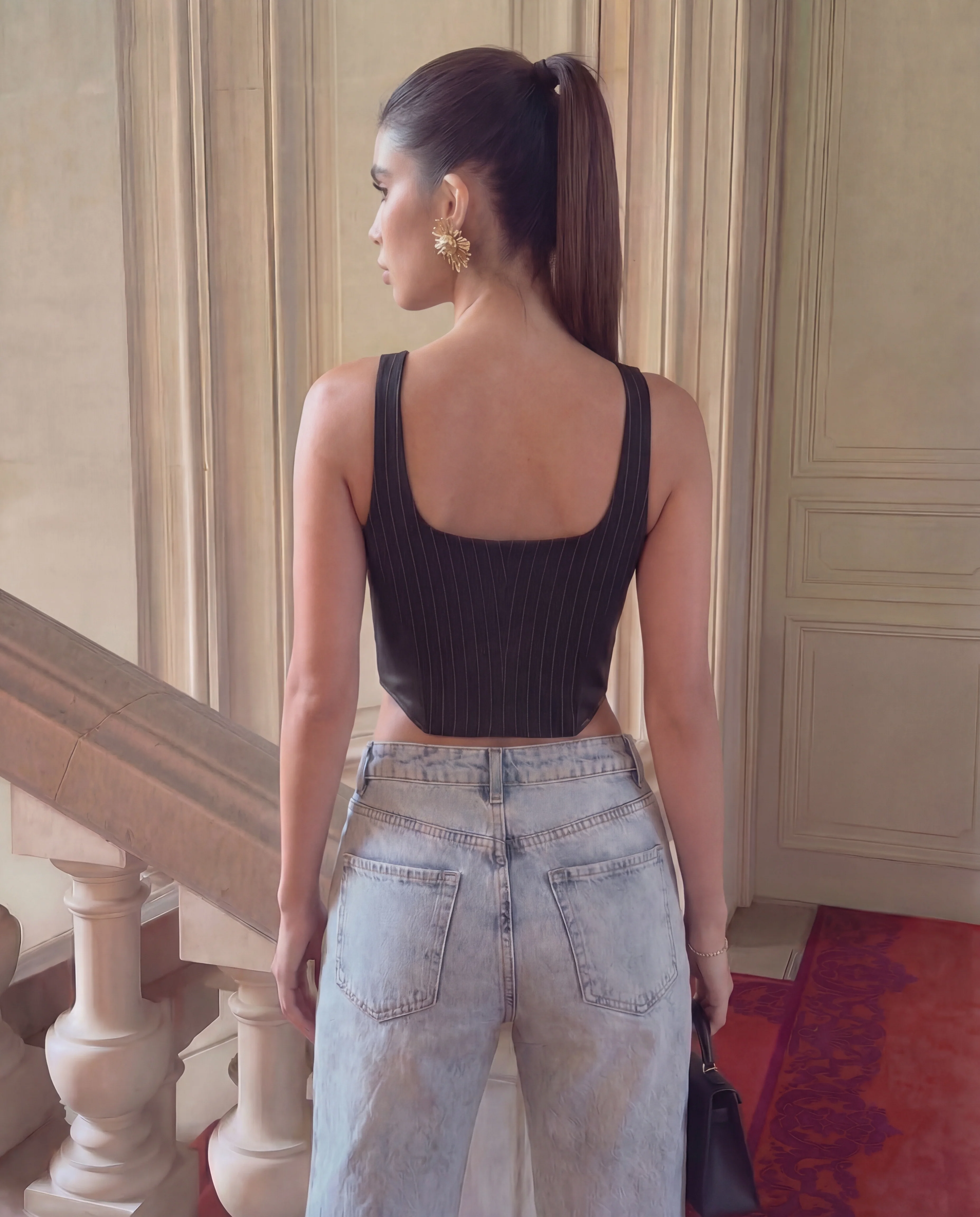 Pinstripes Curved Hem Corset Top - Image 4