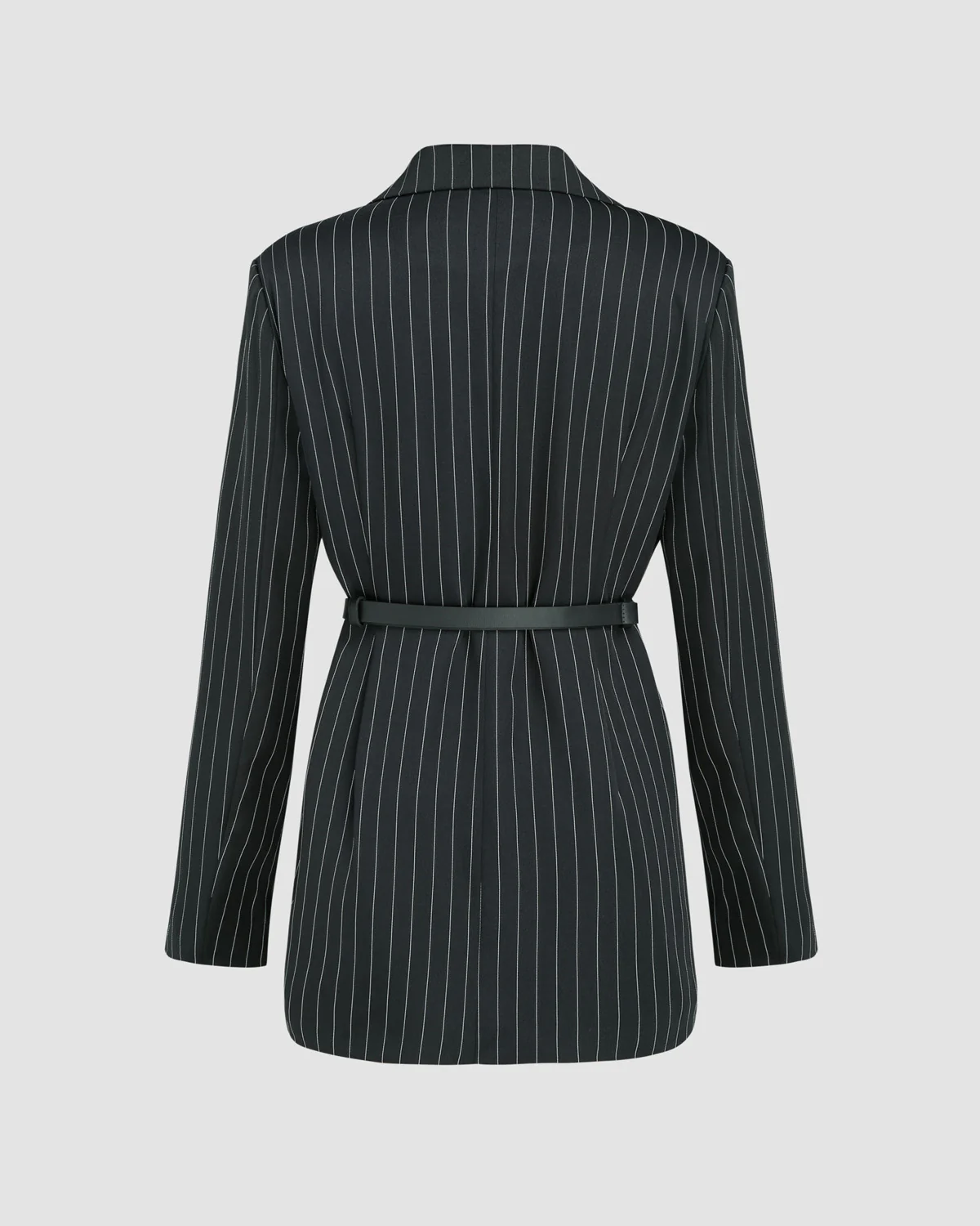 Pinstripes Double Breasted Blazer With Belt - Image 7