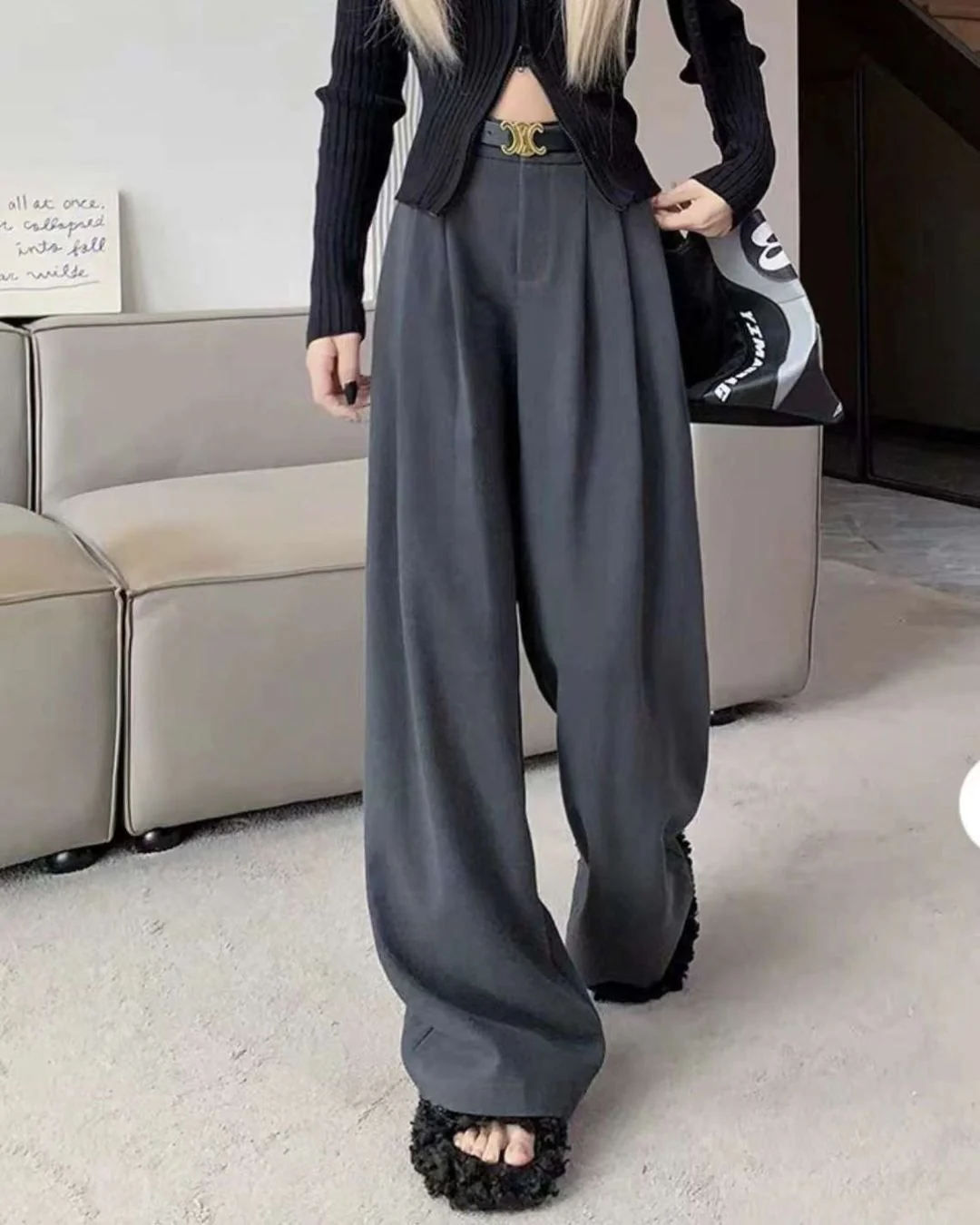 Grey Pleated Trousers - Image 3