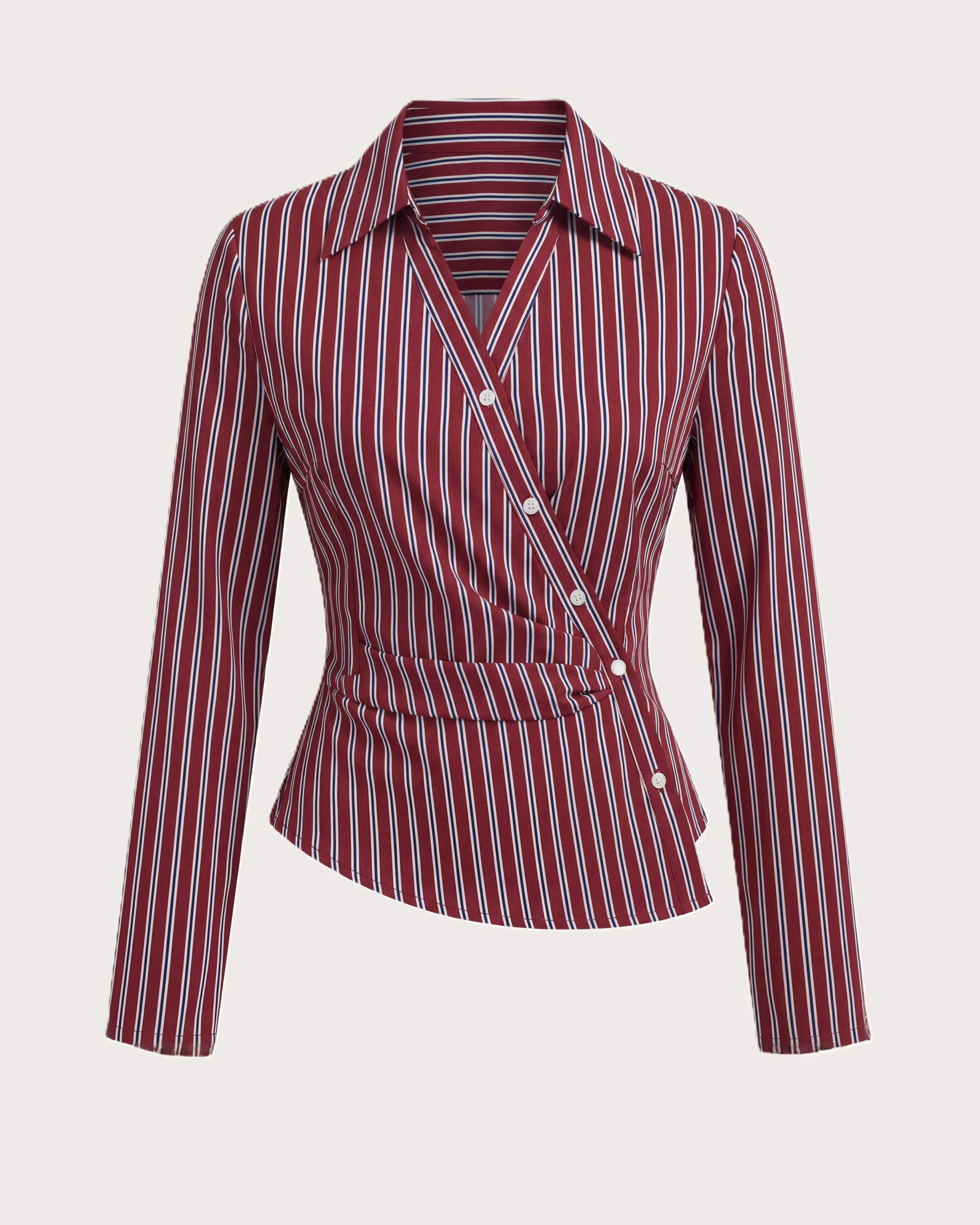 Red Stripe Asymmetric Hem Shirt - Image 2
