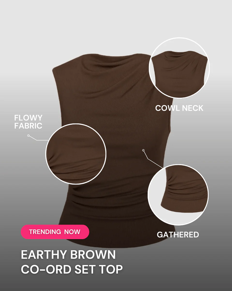 Earthy Brown Co-Ord Set Top (Cowl Neck) - Image 5
