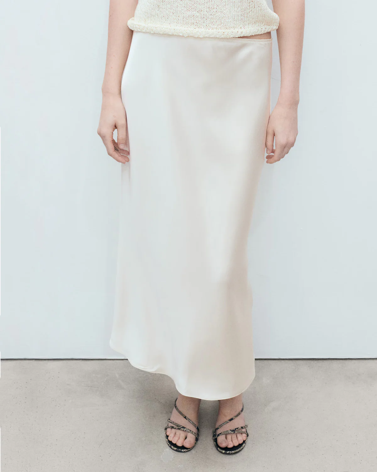 Ivory Satin Pencil Skirt