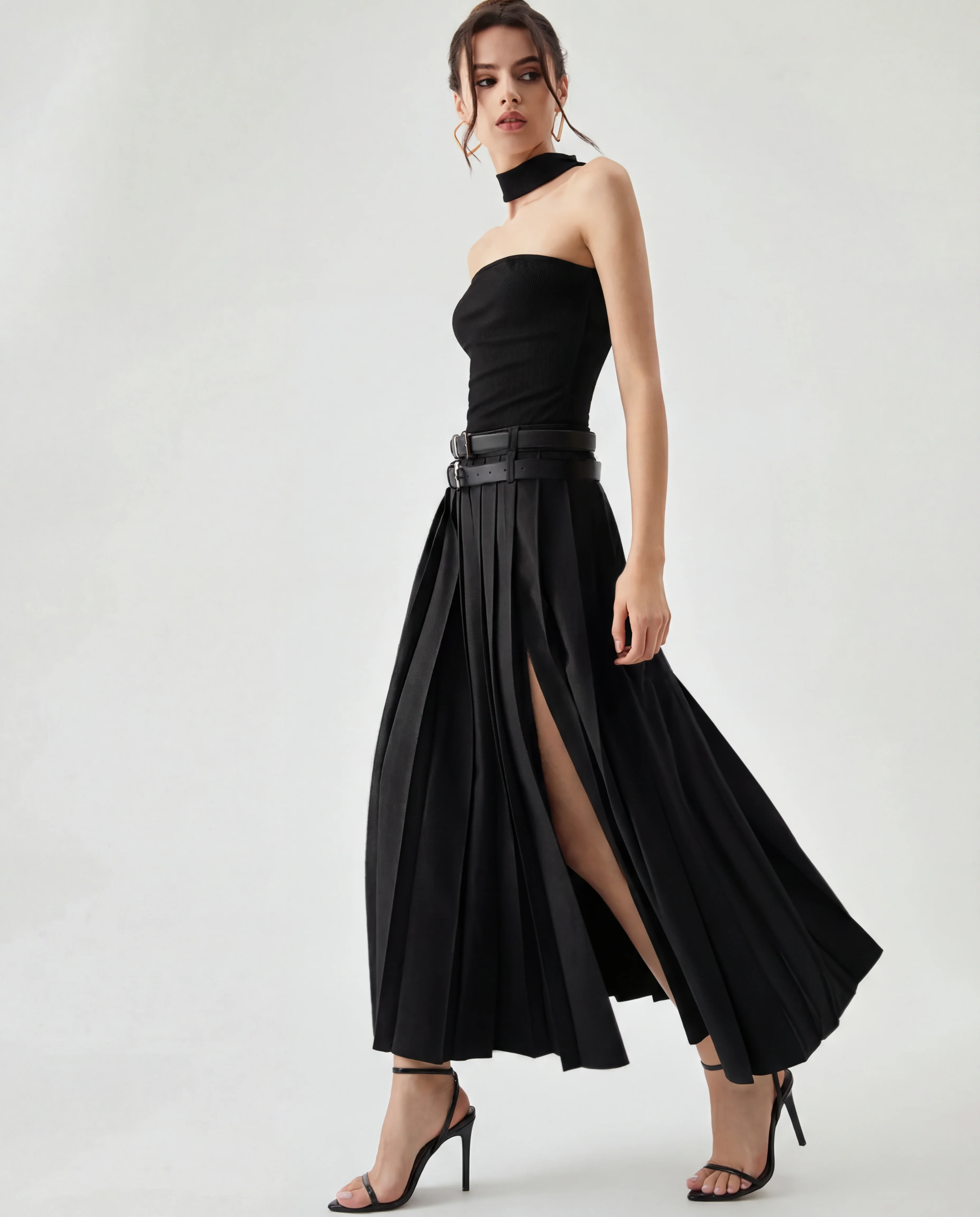 Set Of Two Pleated Split Skirts With Detachable Belts - Image 4