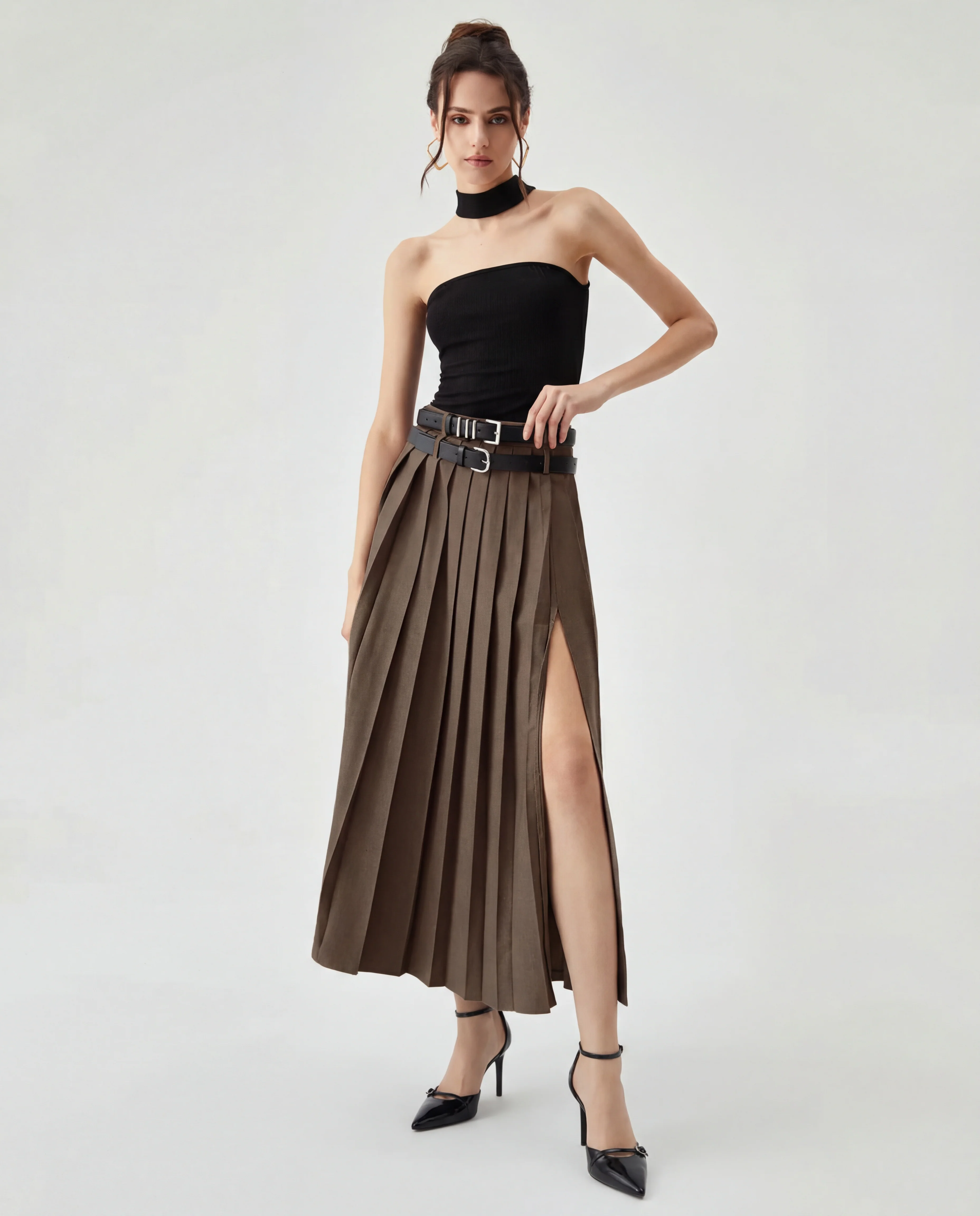 Set Of Two Pleated Split Skirts With Detachable Belts - Image 7