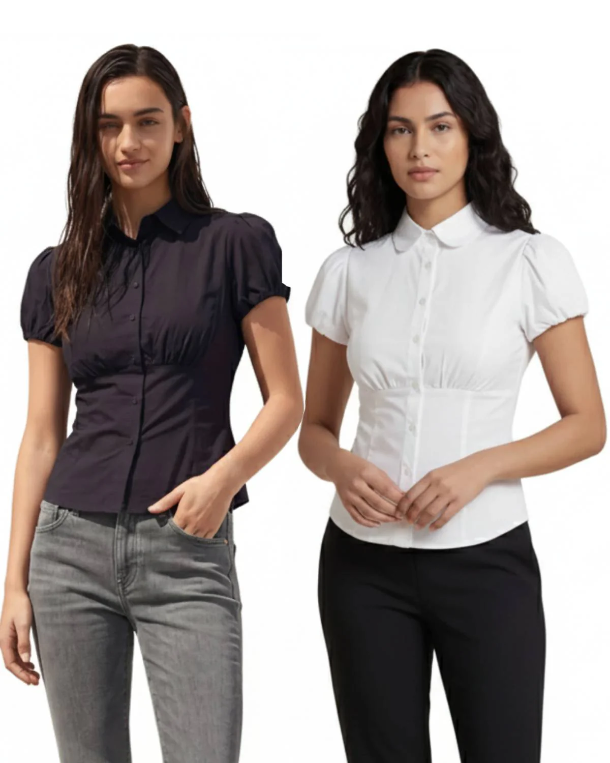 Set Of Two Puff Sleeve Shirt Style Top