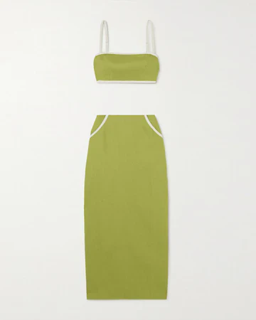Sleek Green Cotton Top And Skirt Set - Image 4