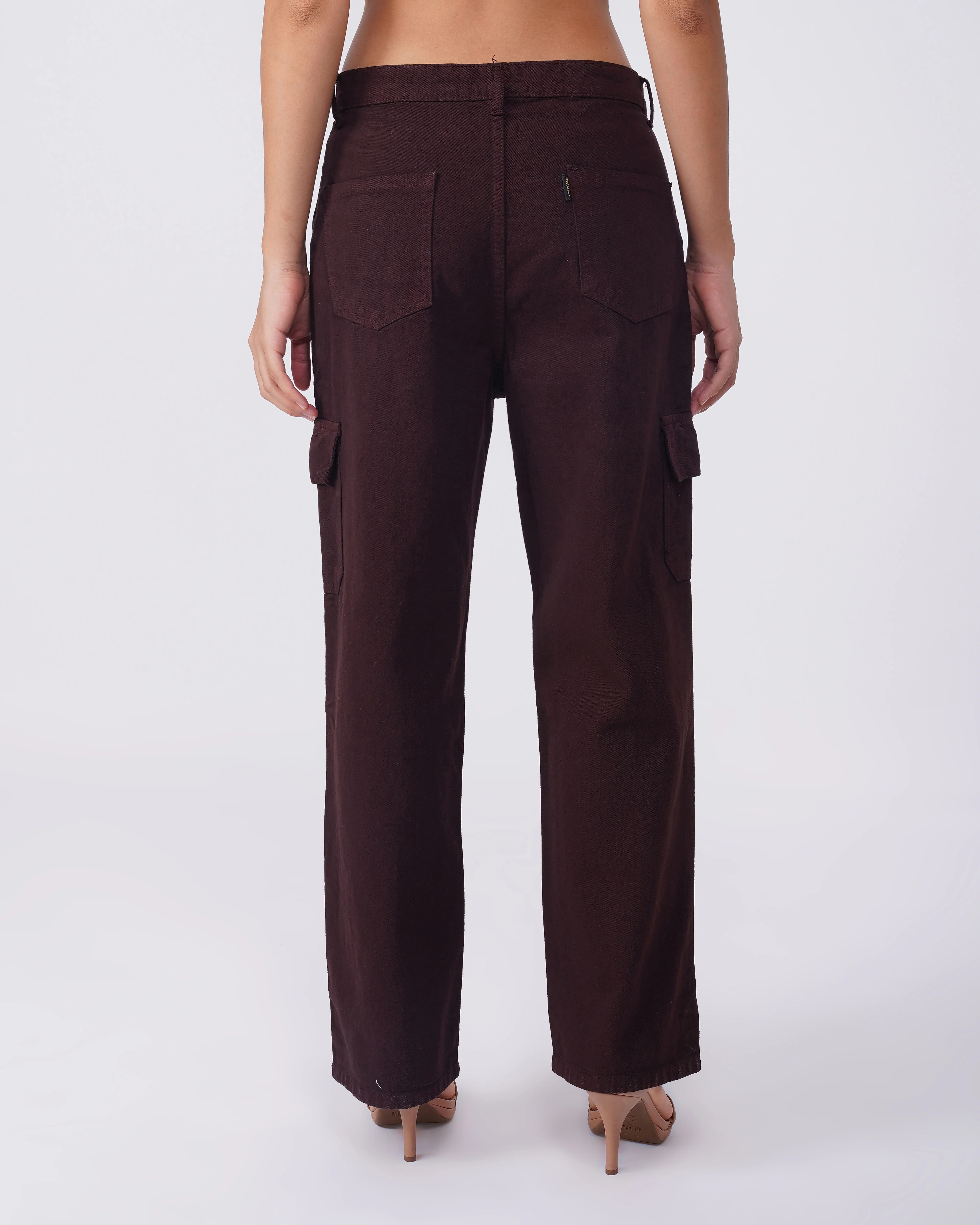 Brown Solid Cargo Jeans - Image 4