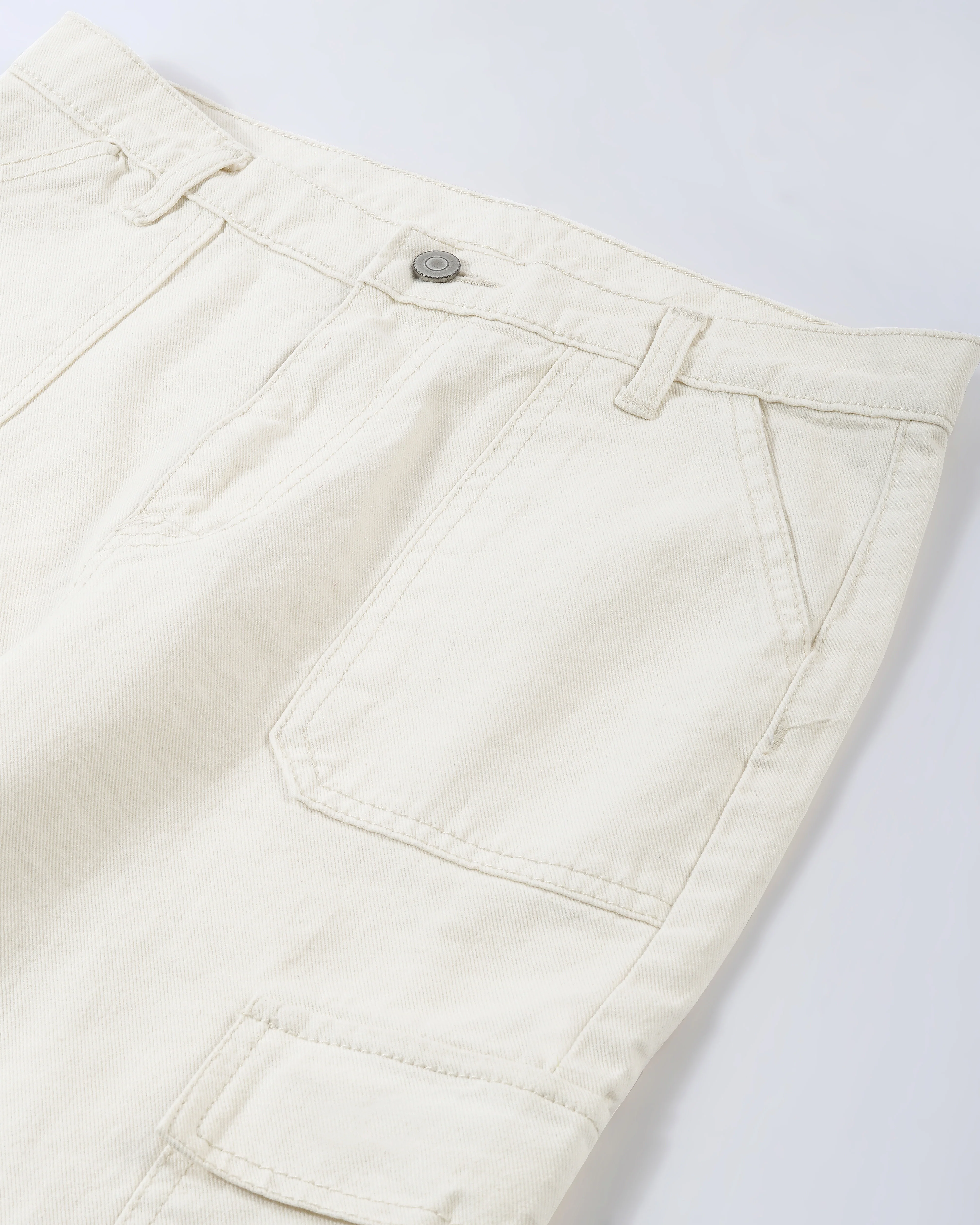 Cream Solid Cargo Jeans - Image 6