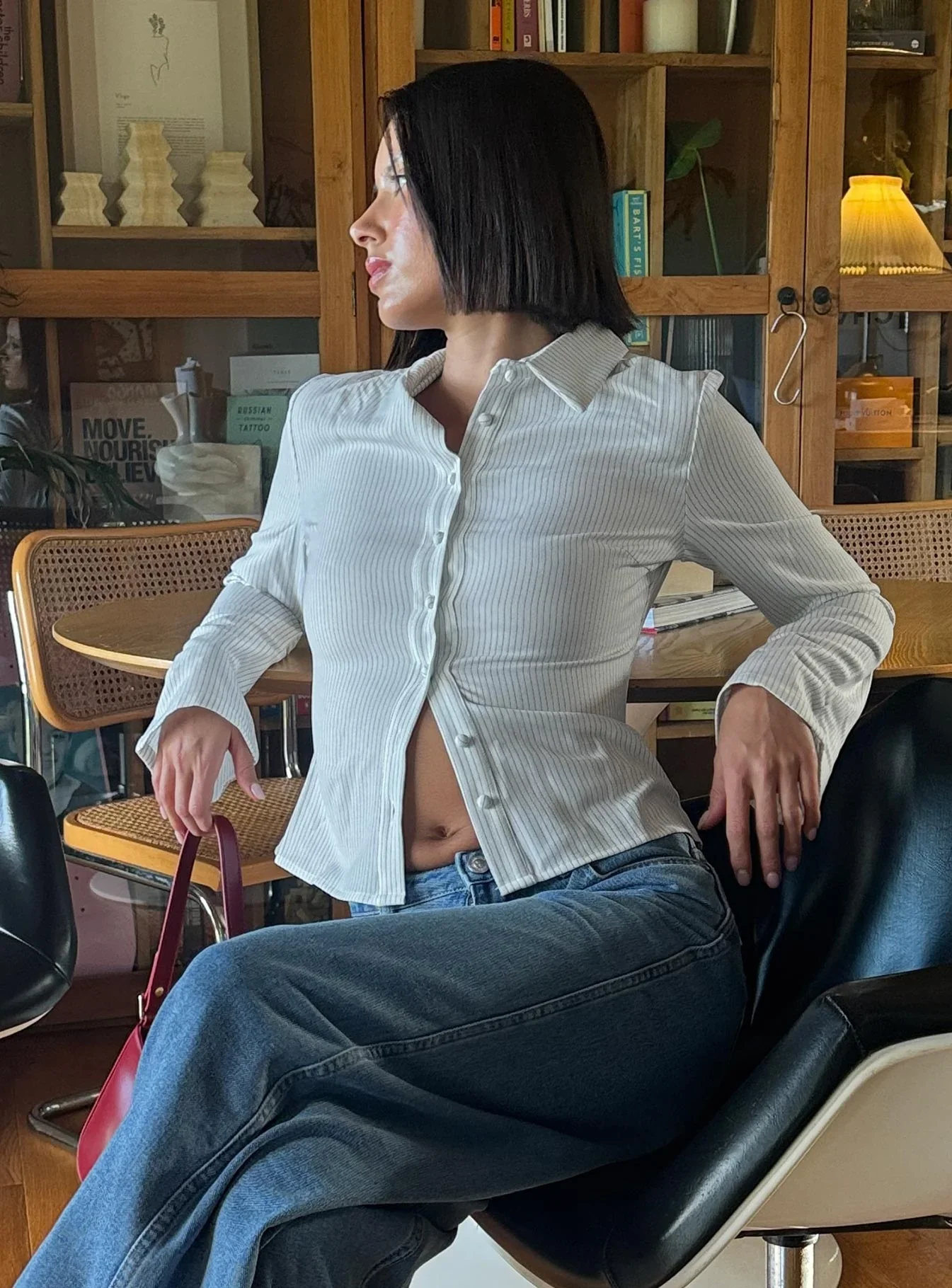 Stippled Stripes Flared Sleeves Shirt in White - Image 8