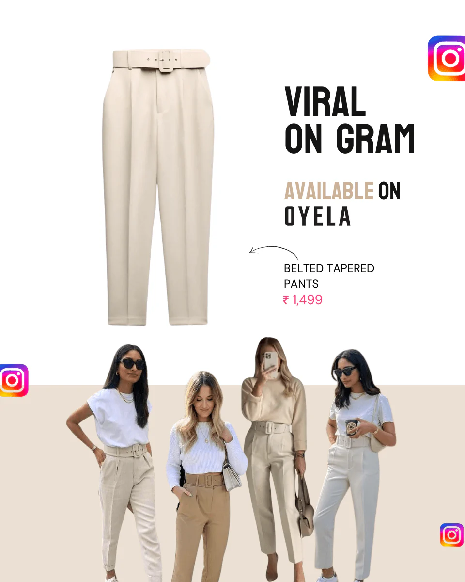 Tapered Stretch Pants With Belt Beige - Image 4