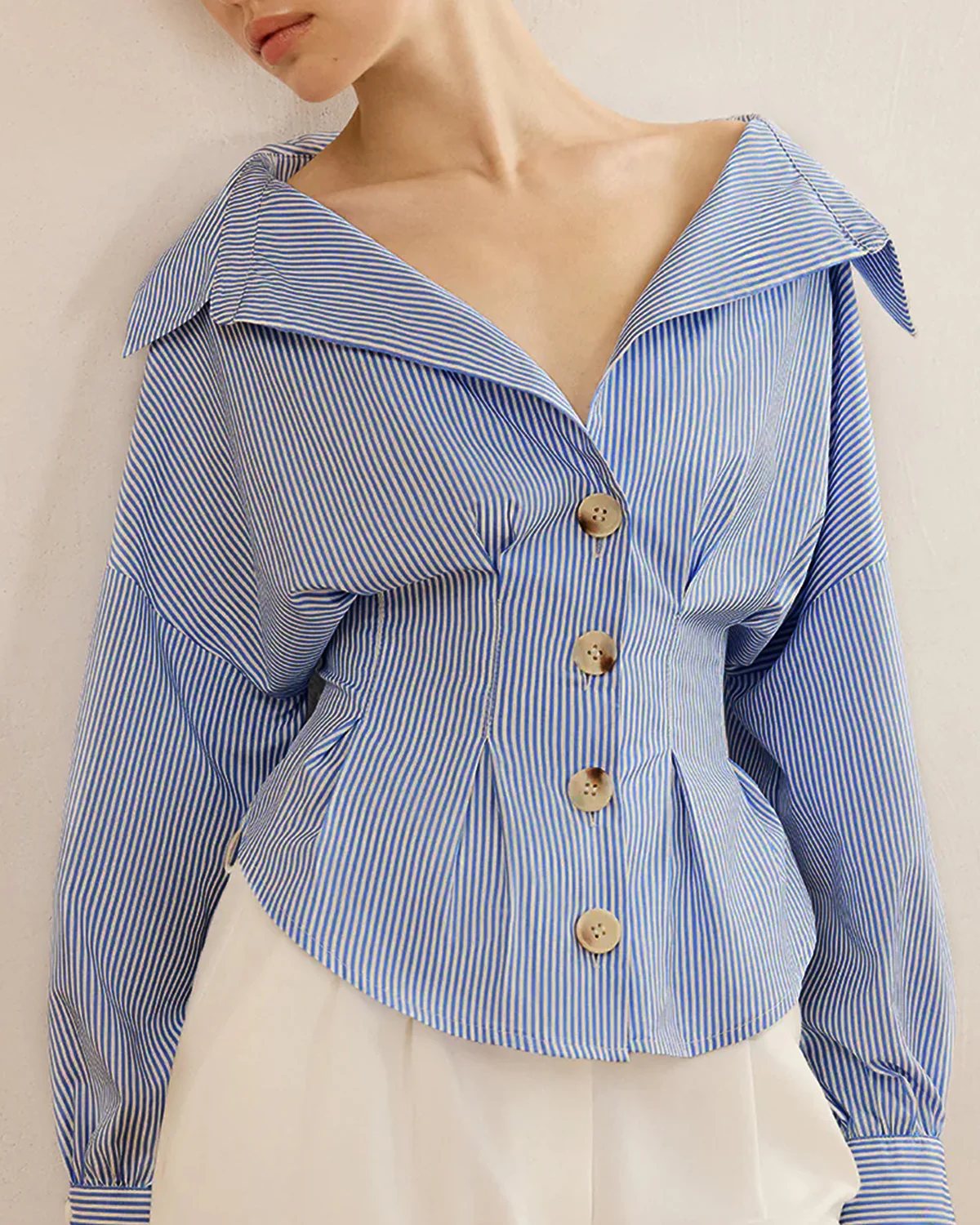 Blue Stripe Shirt With Cinched Waist - Image 2