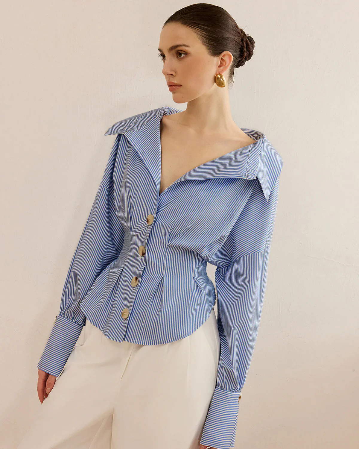 Blue Stripe Shirt With Cinched Waist - Image 4