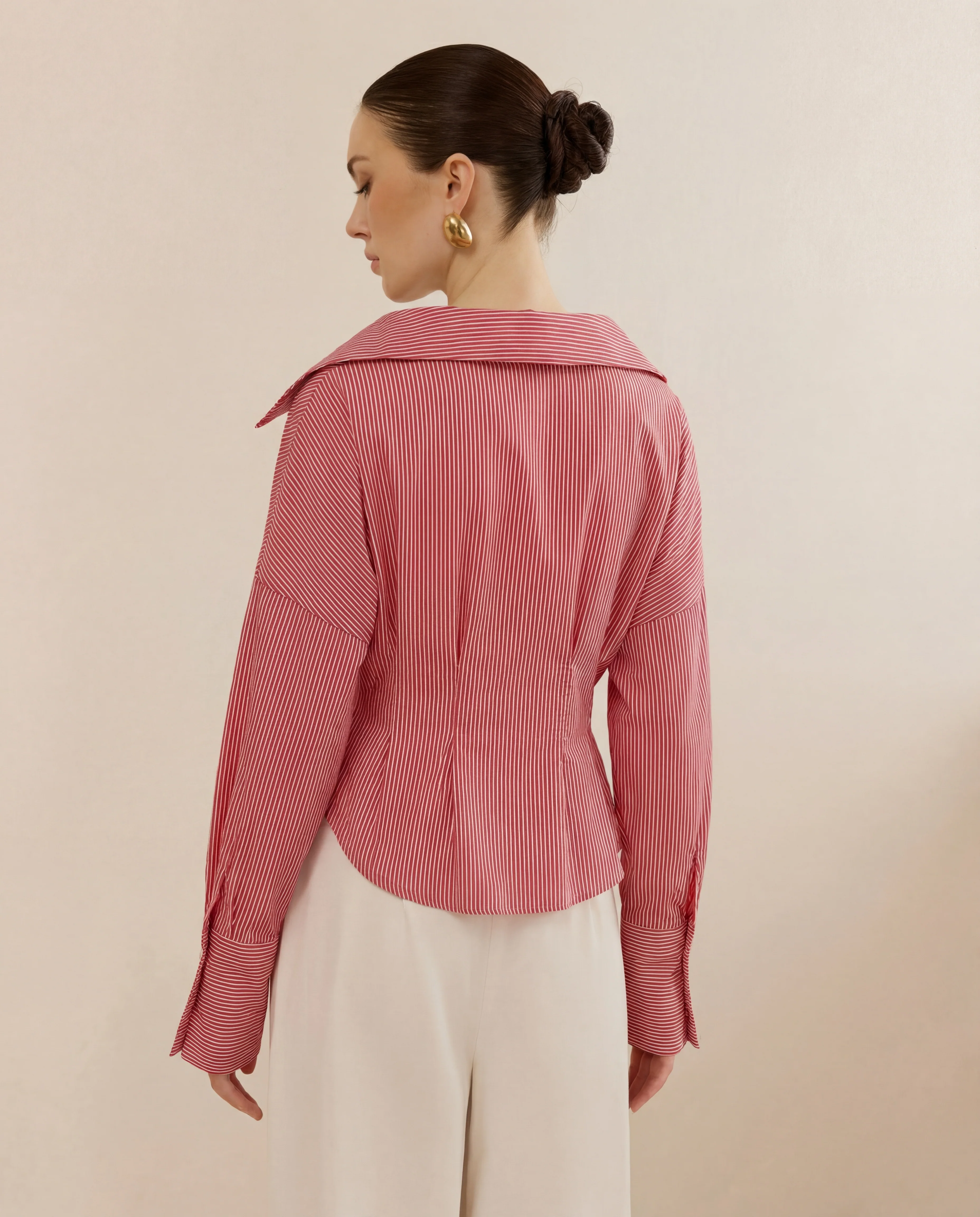 Red Stripe Shirt With Cinched Waist - Image 3