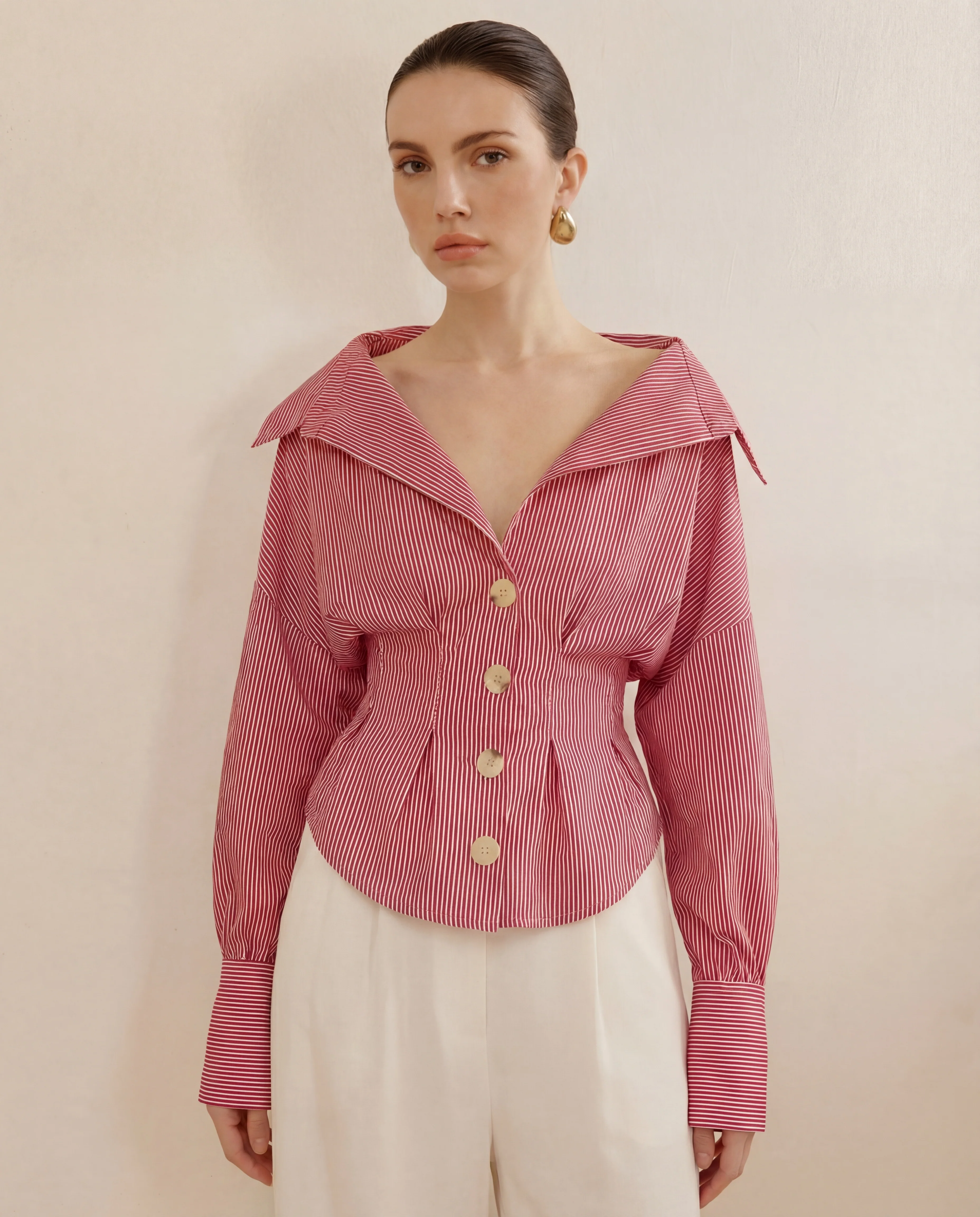 Red Stripe Shirt With Cinched Waist - Image 4