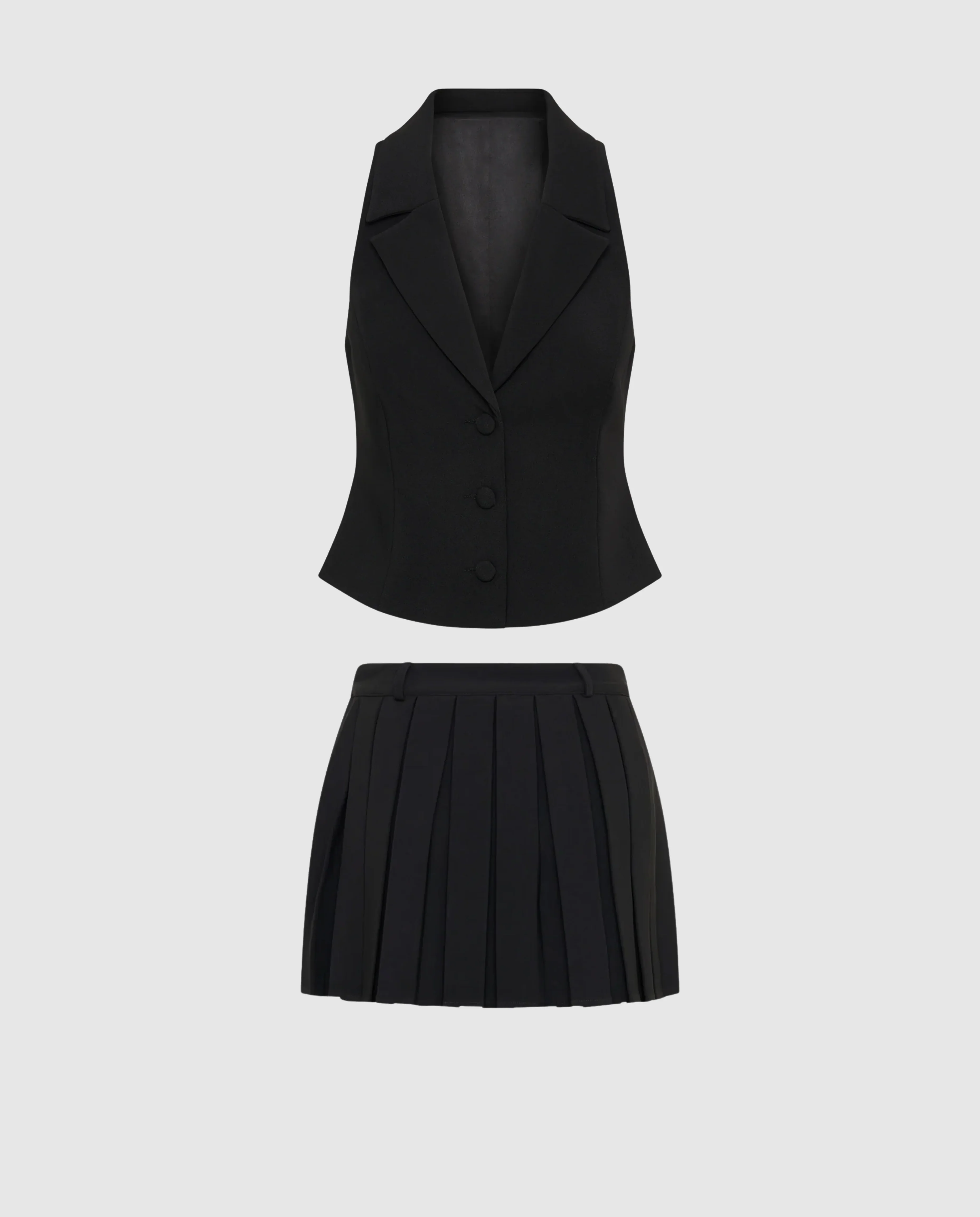 Tailored Waist Coat with Pleated Black Mini Skirt - Image 3