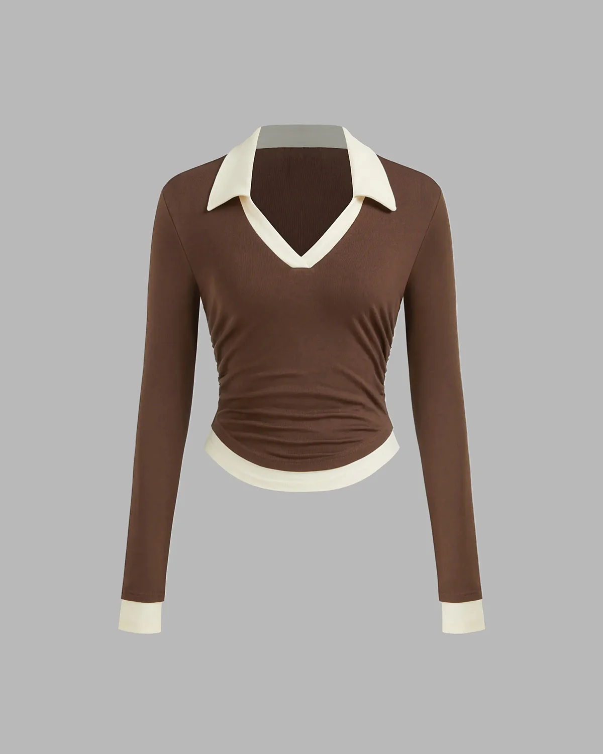 Tipped Collar Ribbed Fitted Top - Image 4