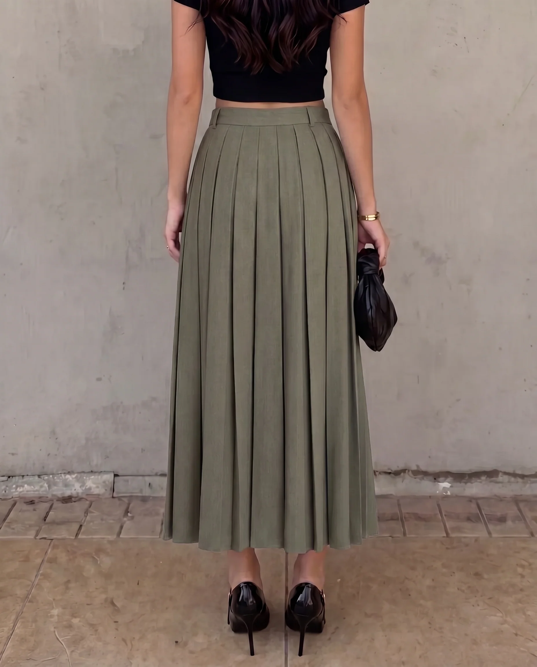 Vintage Pleated Slit Skirt - Image 3