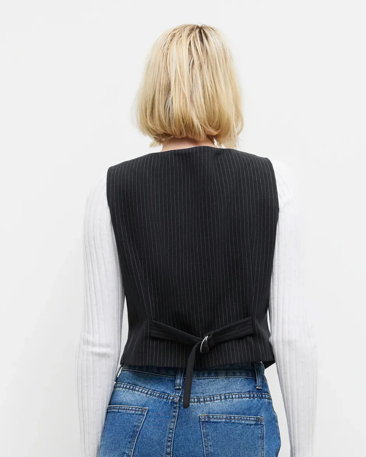 V Neck Pinstripes Waistcoat - Image 3