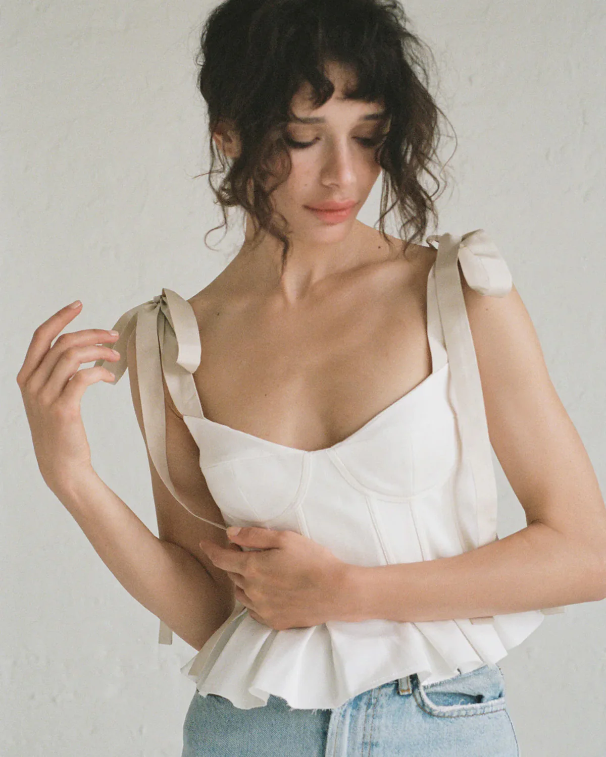 White Bowknot Straps Flared Top
