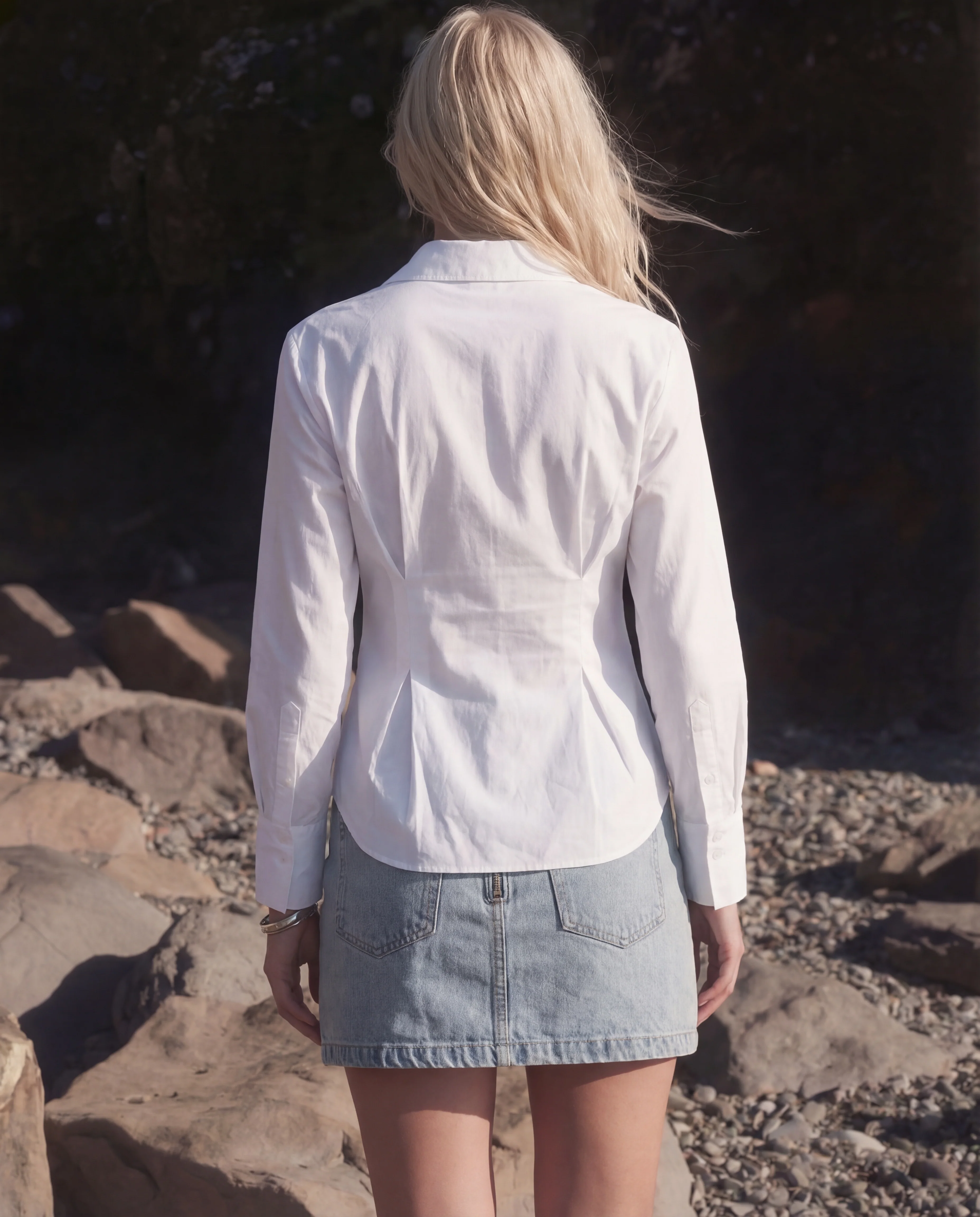 White Buttoned Flared Hem Shirt - Image 4