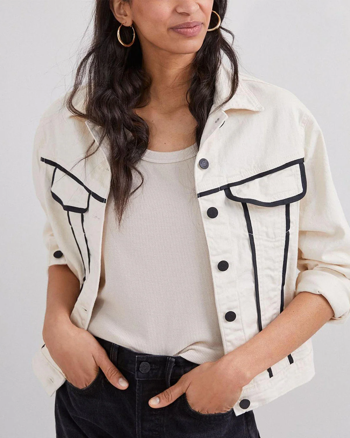 White Denim Button Up Jacket