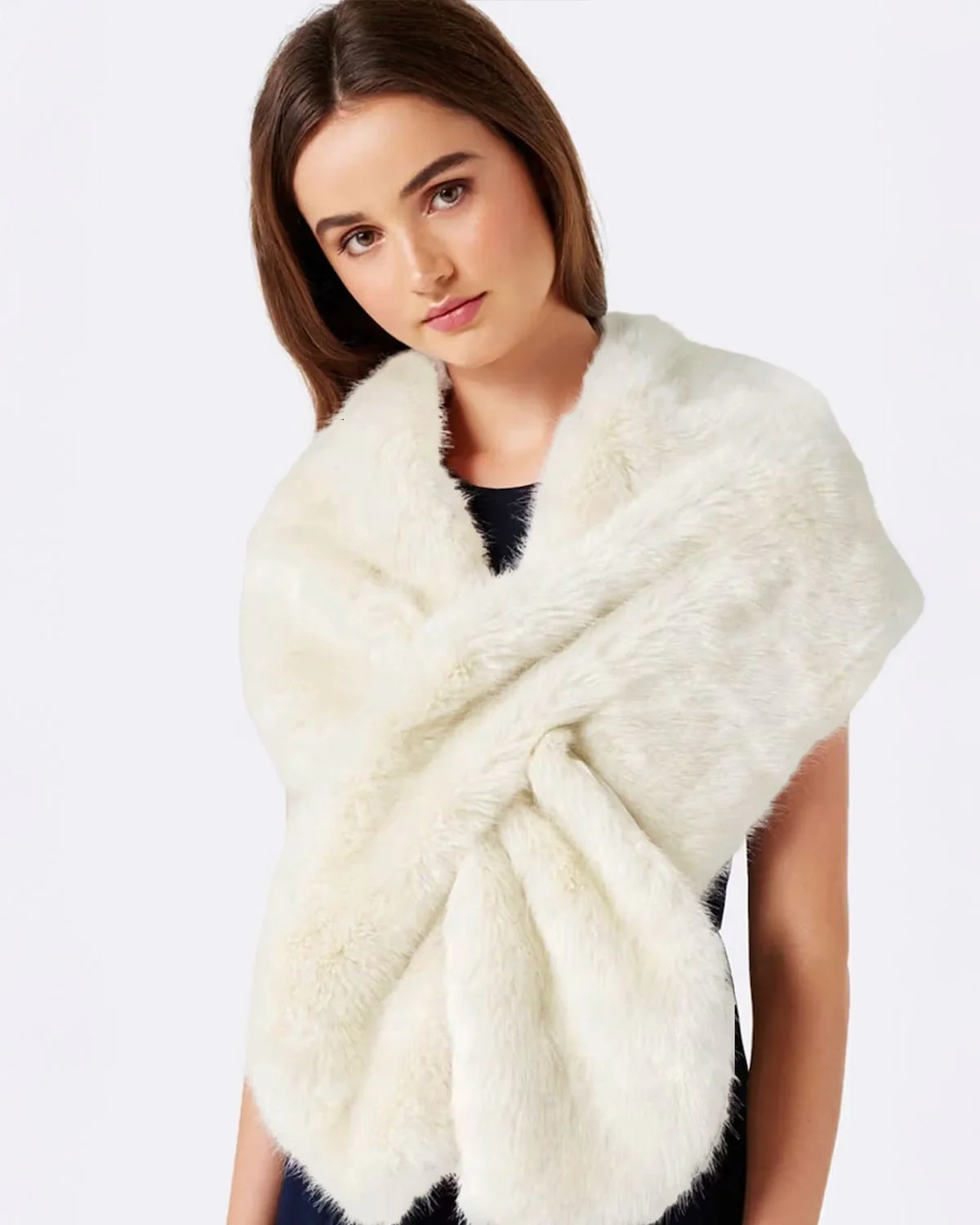 Off White Fur Wrap Scarf - Image 3