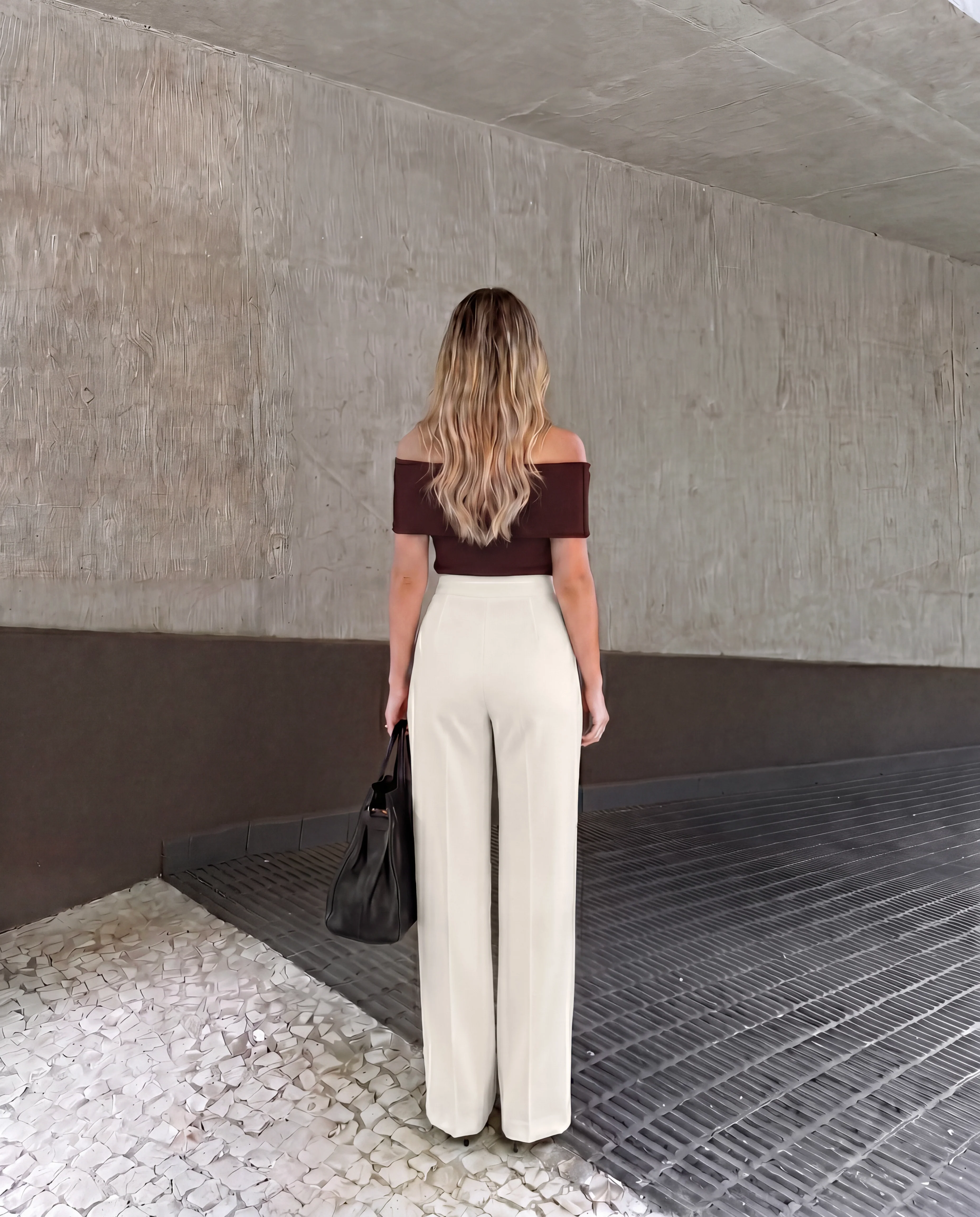 White High Waist Draped Front Trouser - Image 4