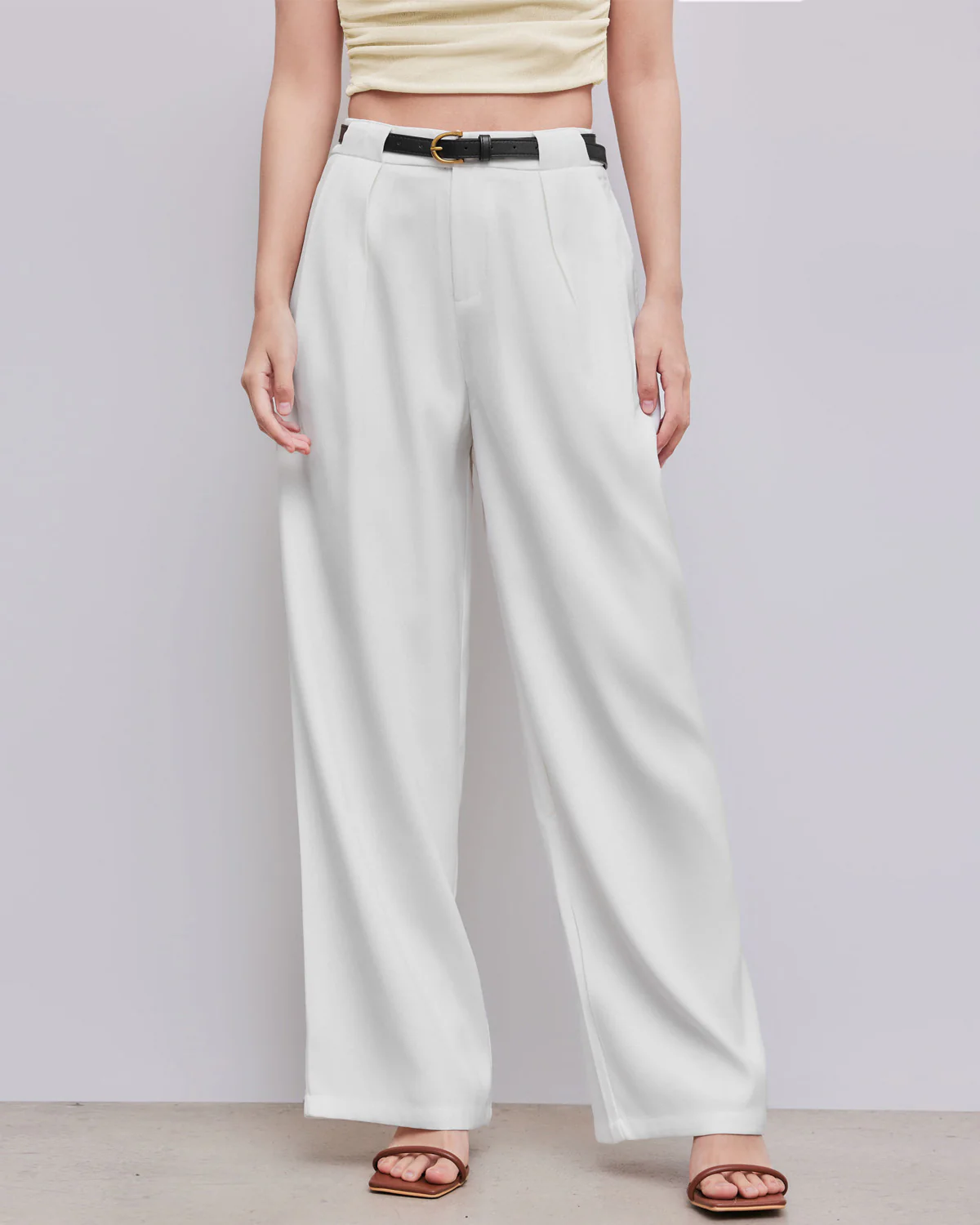 White Straight Leg Trouser with Belt - Image 3