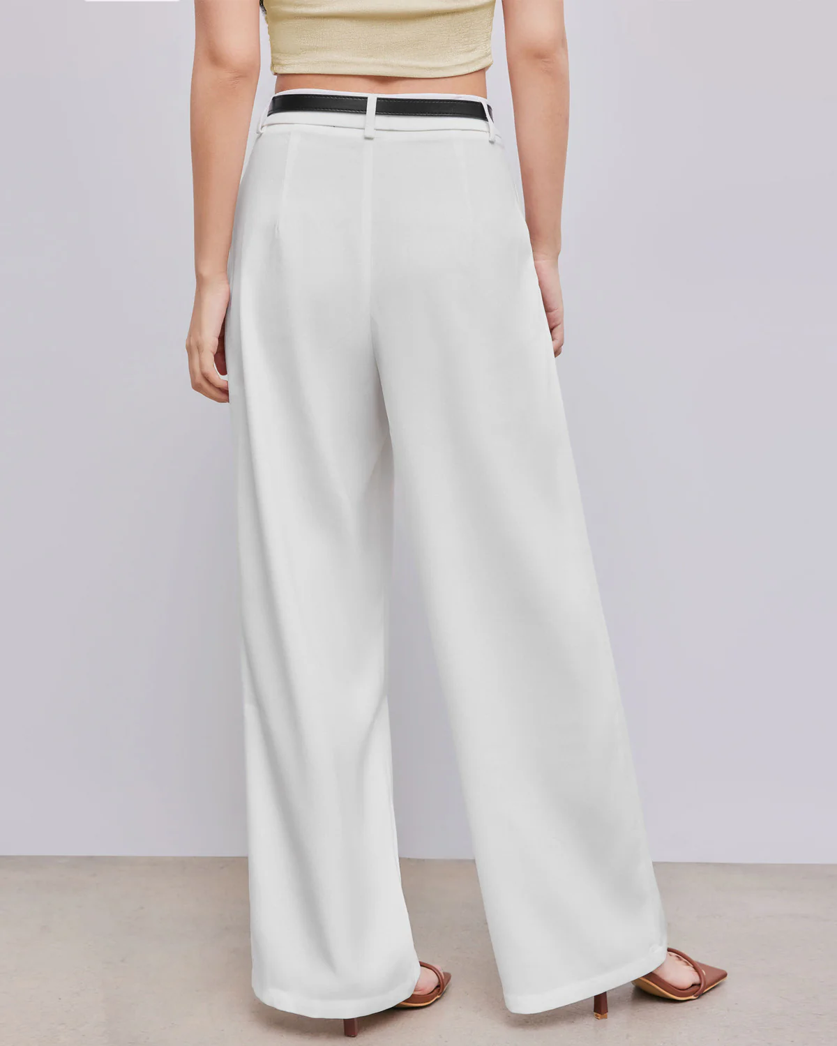 White Straight Leg Trouser with Belt - Image 5