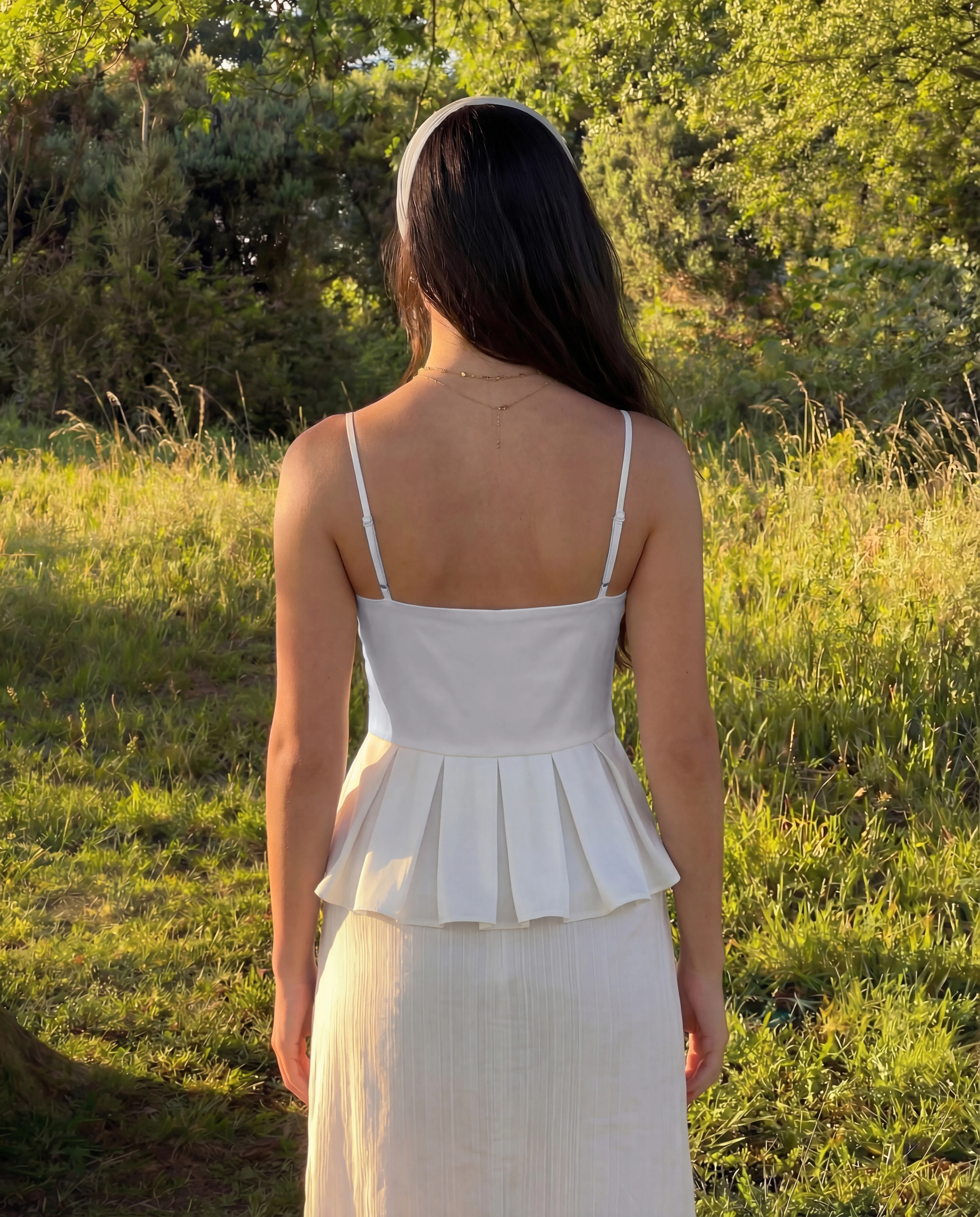 White Spaghetti Strap Bustier Pleated Top - Image 4