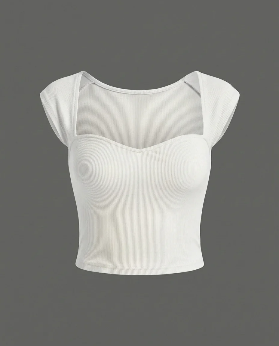 White Sweetheart Neck Ribbed Top - Image 5