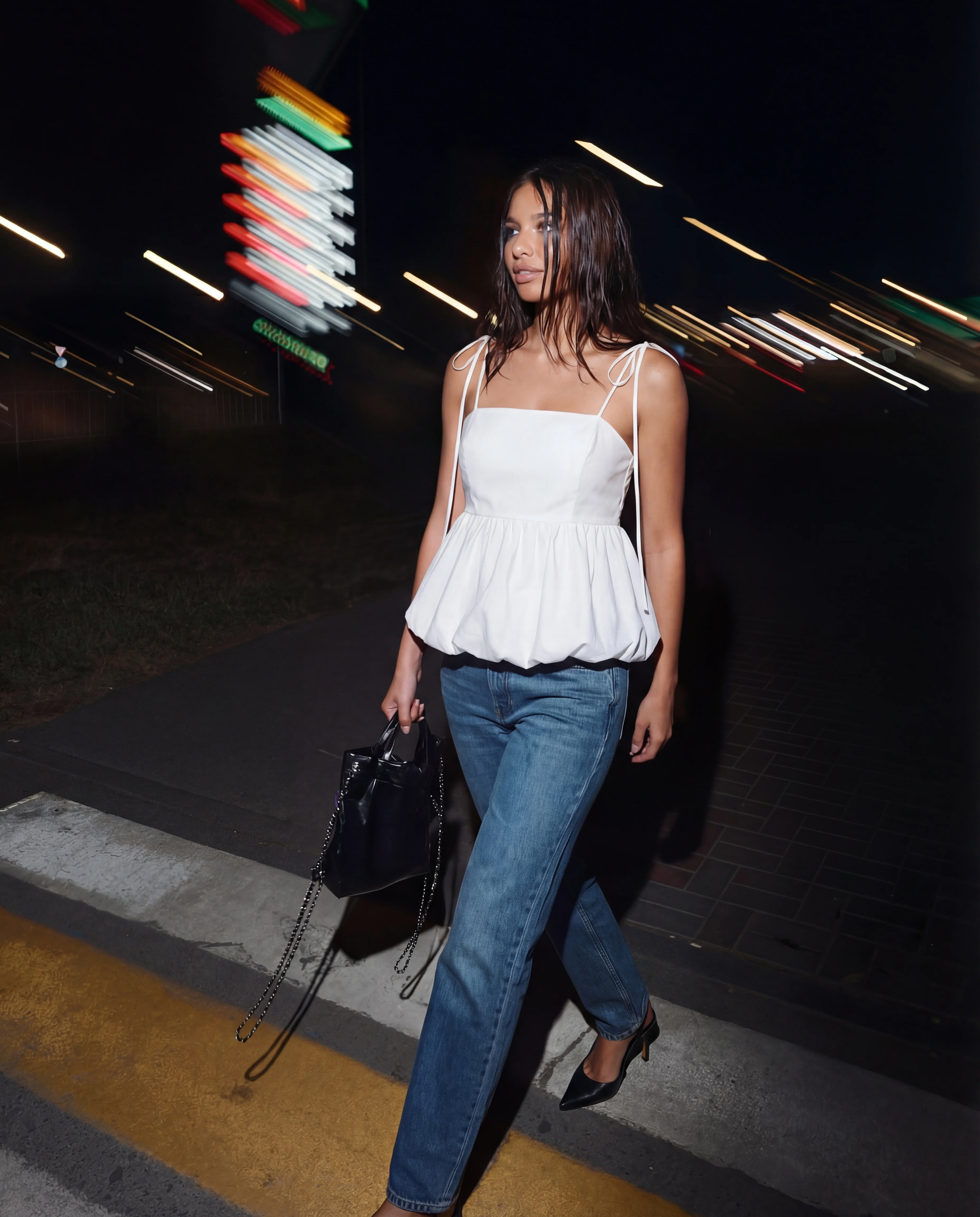 White Bubble Hem Camisole Top - Image 10