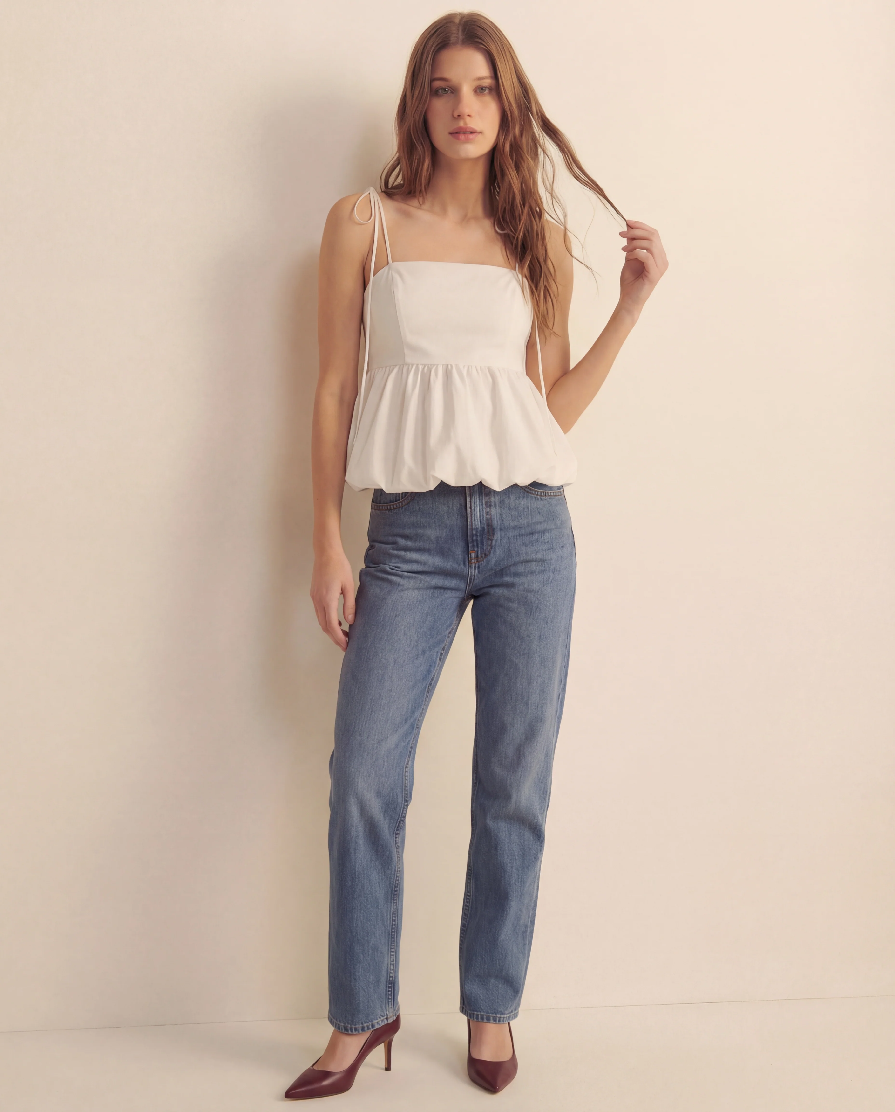 White Bubble Hem Camisole Top - Image 6