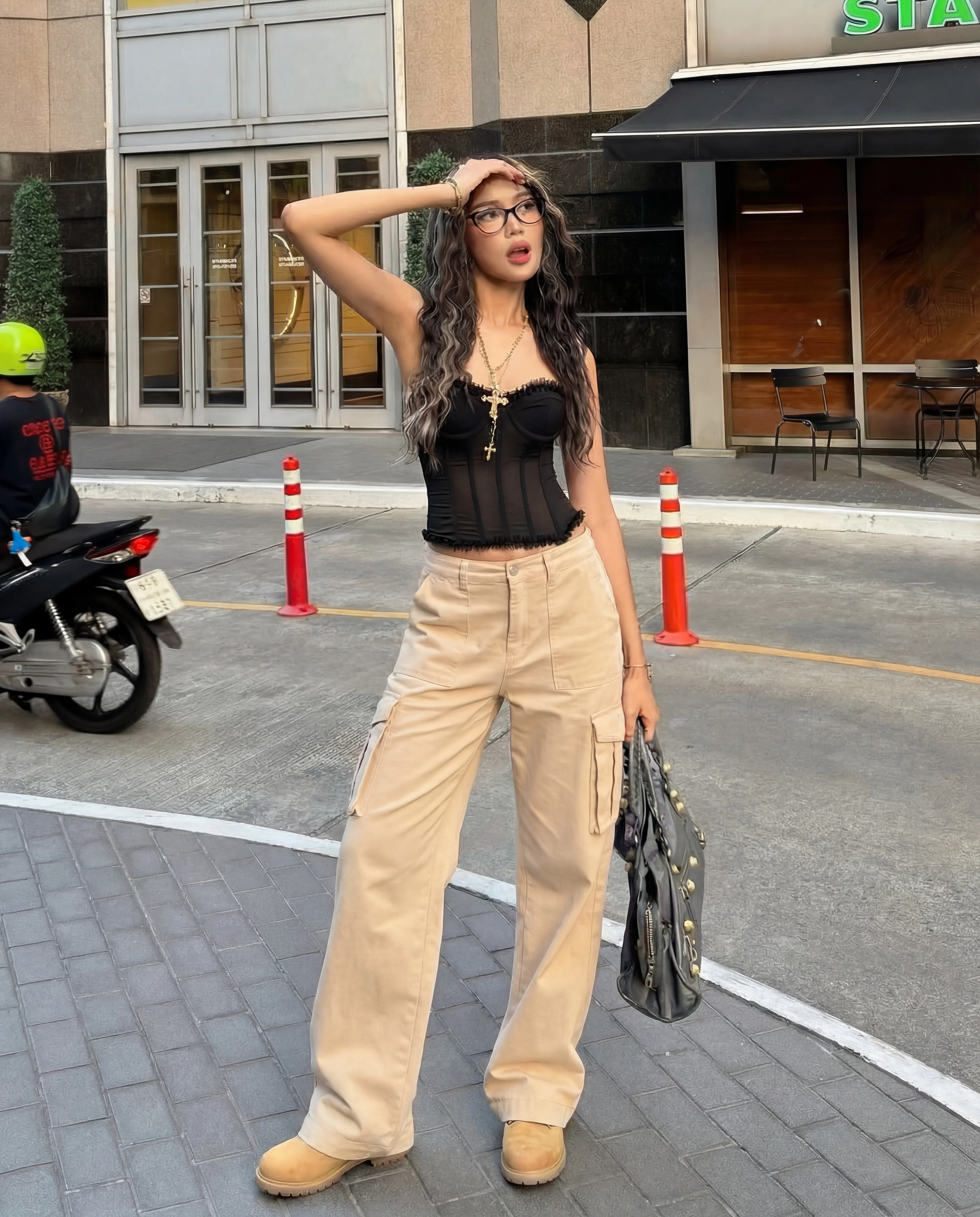Beige Wide Leg Adjustable Cargo - Image 2
