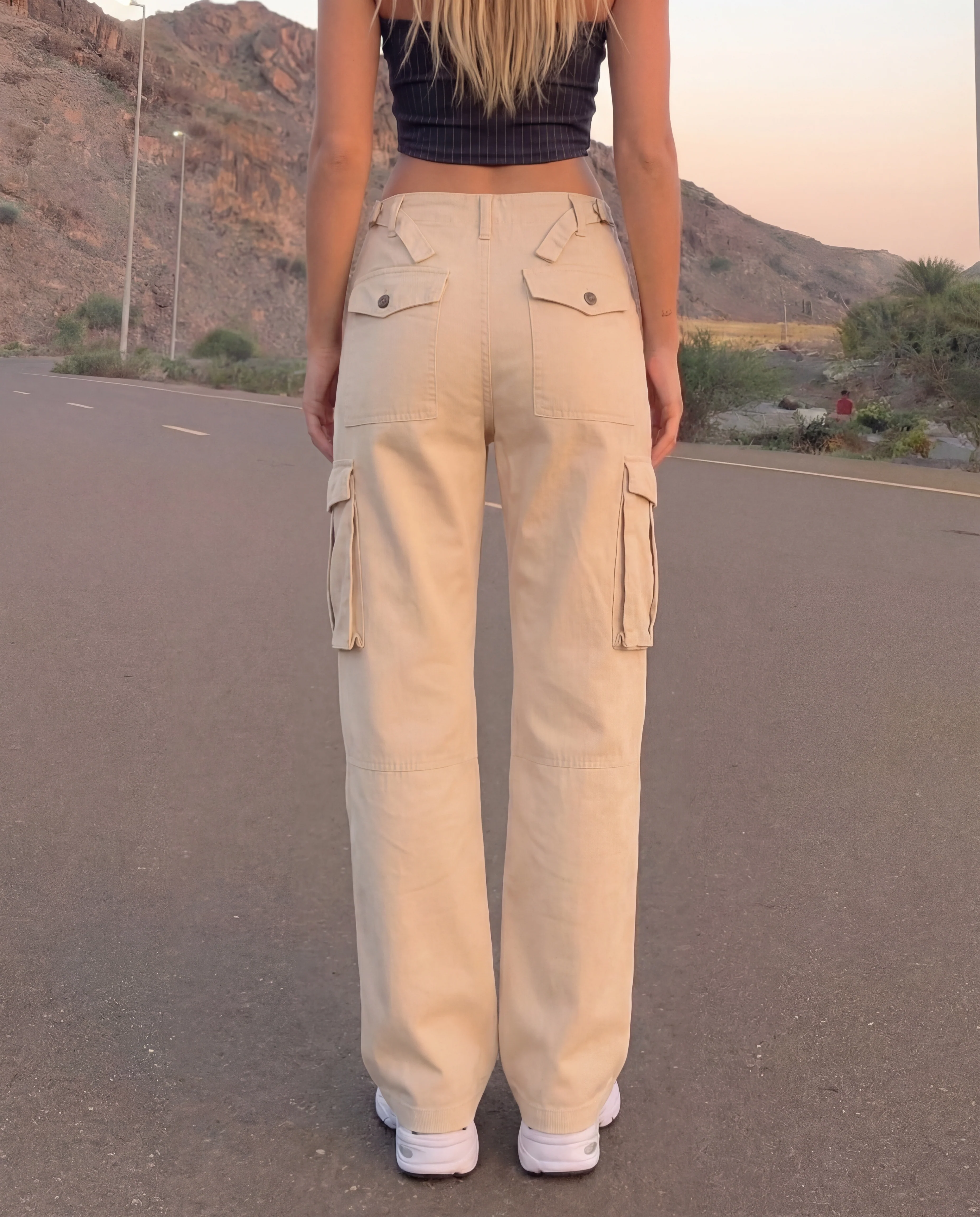 Cream Wide Leg Adjustable Cargo - Image 3