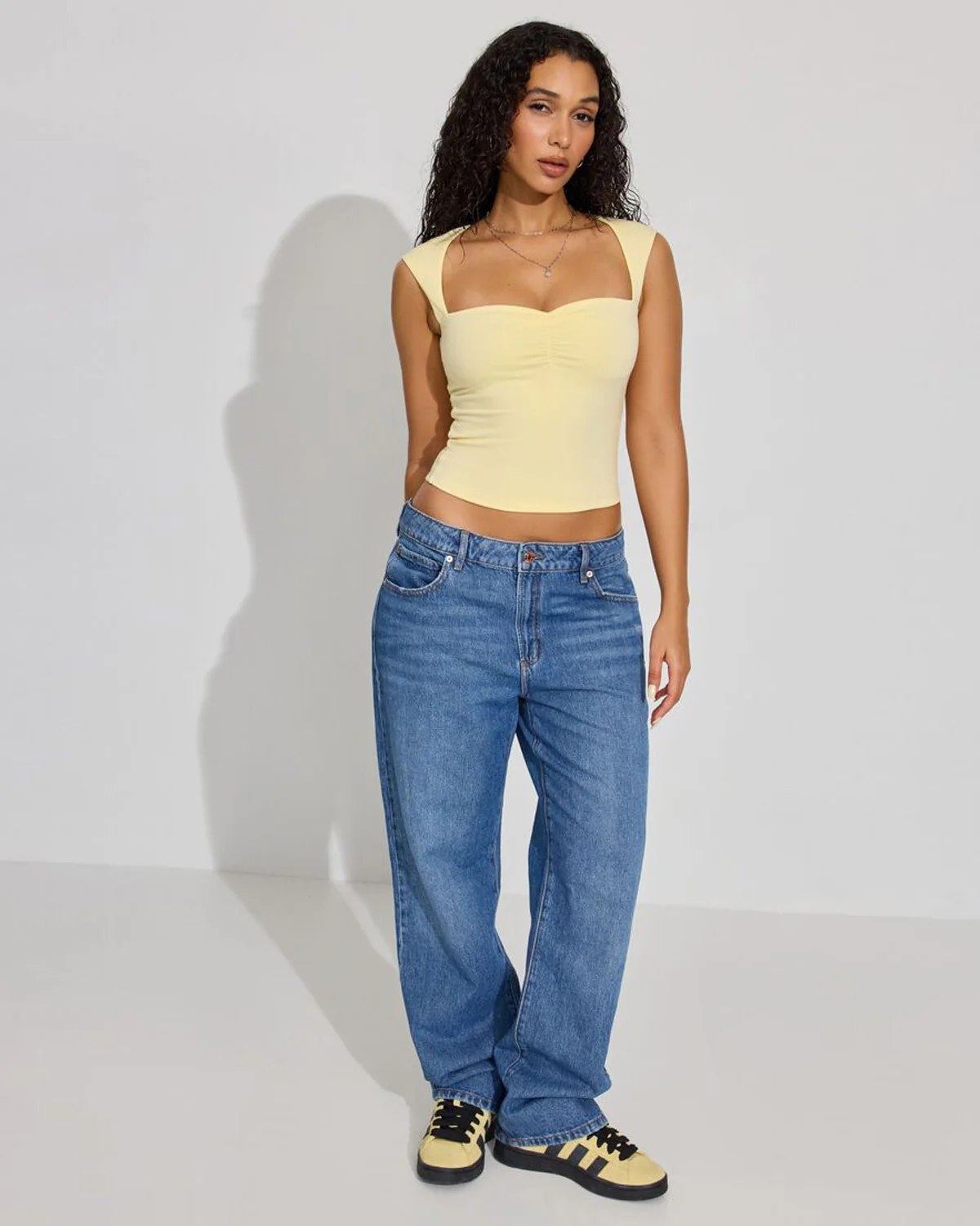 Yellow Sweetheart Neck Ribbed Top - Image 2